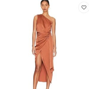 MISHA One-Shoulder midi Copper Dress